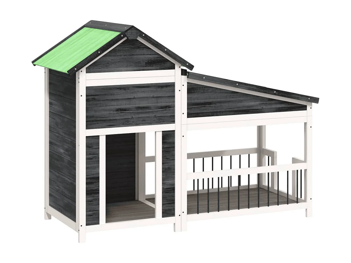 Caseta para perros madera maciza de pino gris 143x60,5x109 cm