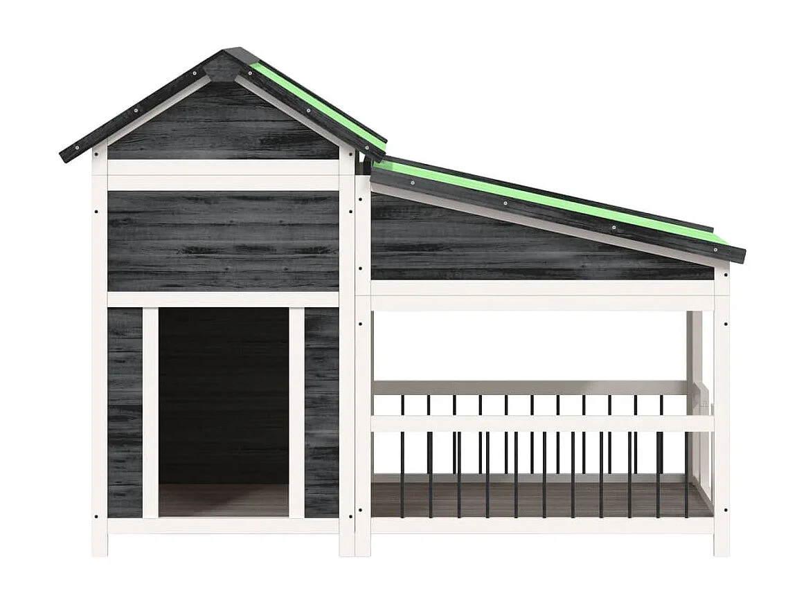 Caseta para perros madera maciza de pino gris 143x60,5x109 cm