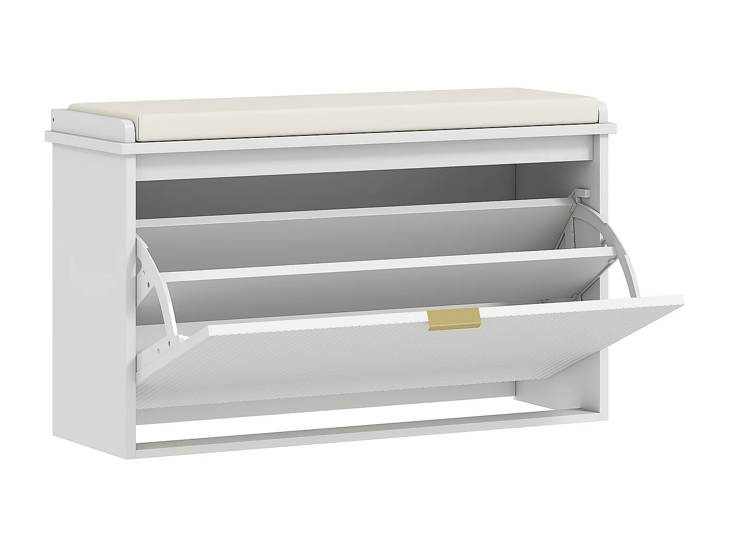 Banc meuble à chaussures design 2 en 1 - porte, séparateur réglable amovible - blanc doré