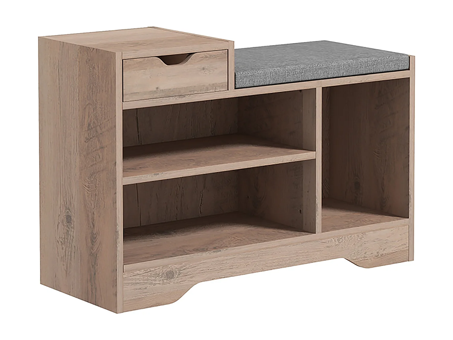 Meuble chaussures banc à chaussures tiroir 3 niches coussin gris inclus panneaux effet bois