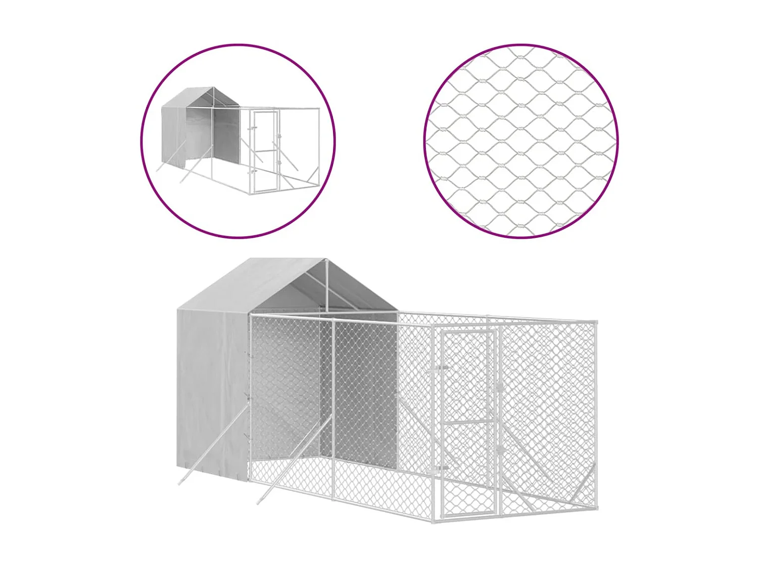 Chenil d'extérieur pour chiens avec toit argenté 2x6x2,5 m