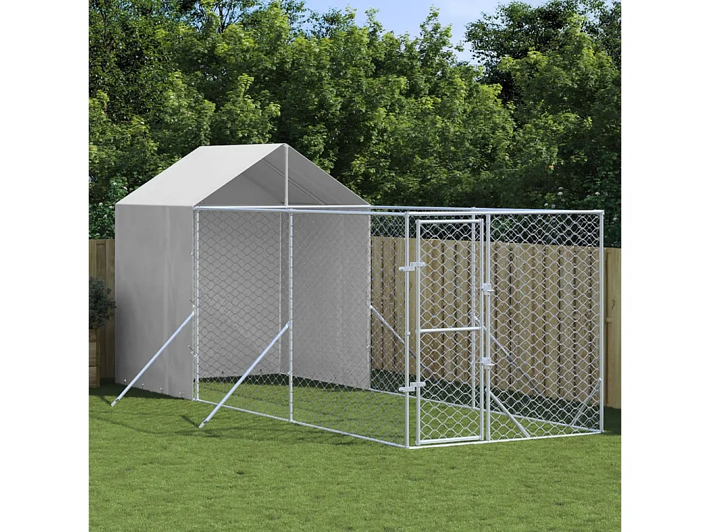 Chenil d'extérieur pour chiens avec toit argenté 2x6x2,5 m