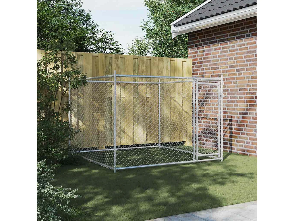 Cage pour chien avec porte gris 2x2x1,5 m acier galvanisé