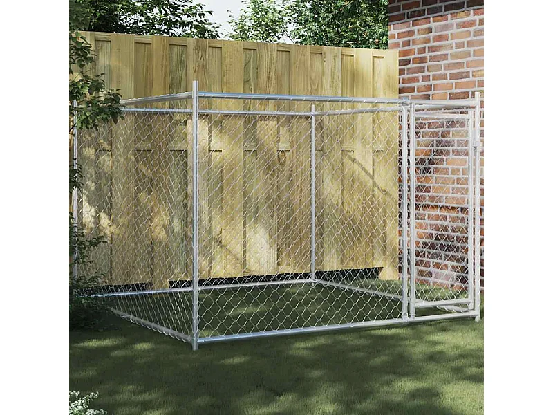 Jaula de perros con puerta acero galvanizado gris 2x2x1,5 m