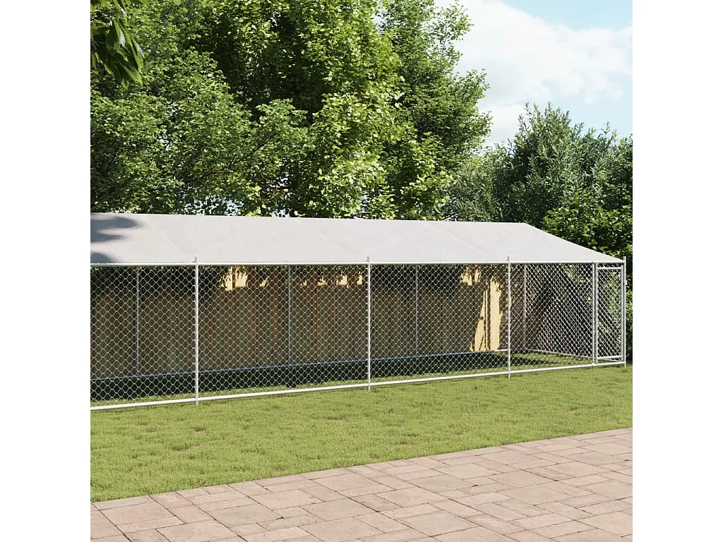 Cage pour chien avec toit et porte gris 12x2x2m acier galvanisé
