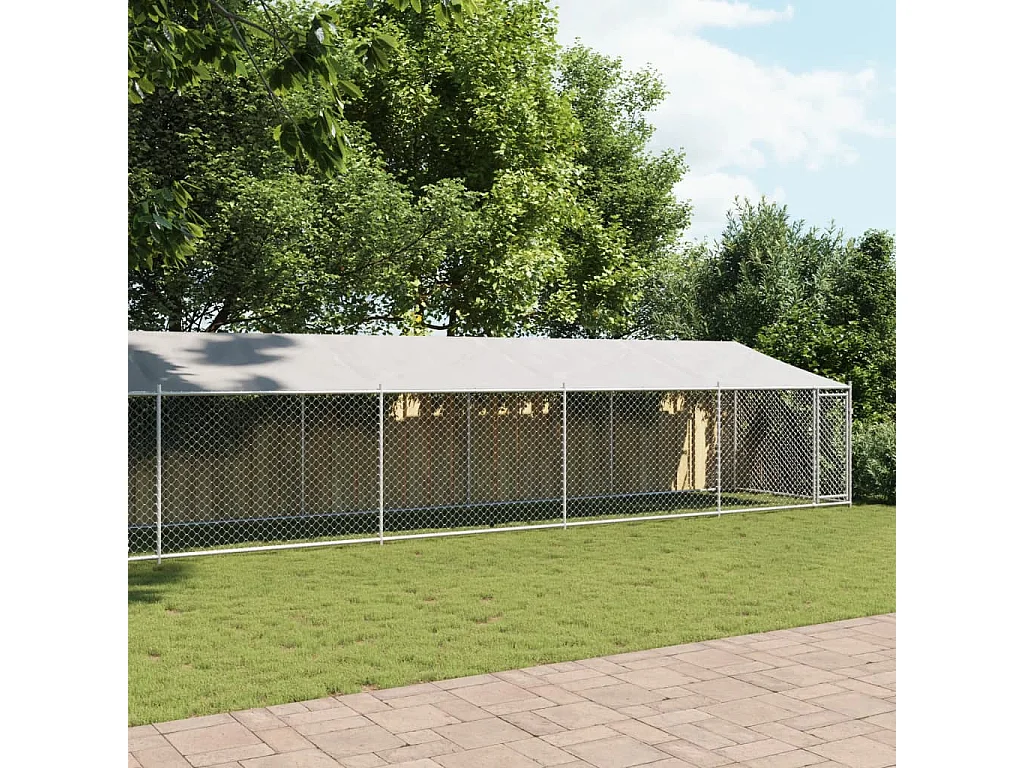 Cage pour chien avec toit et porte gris 12x2x2m acier galvanisé