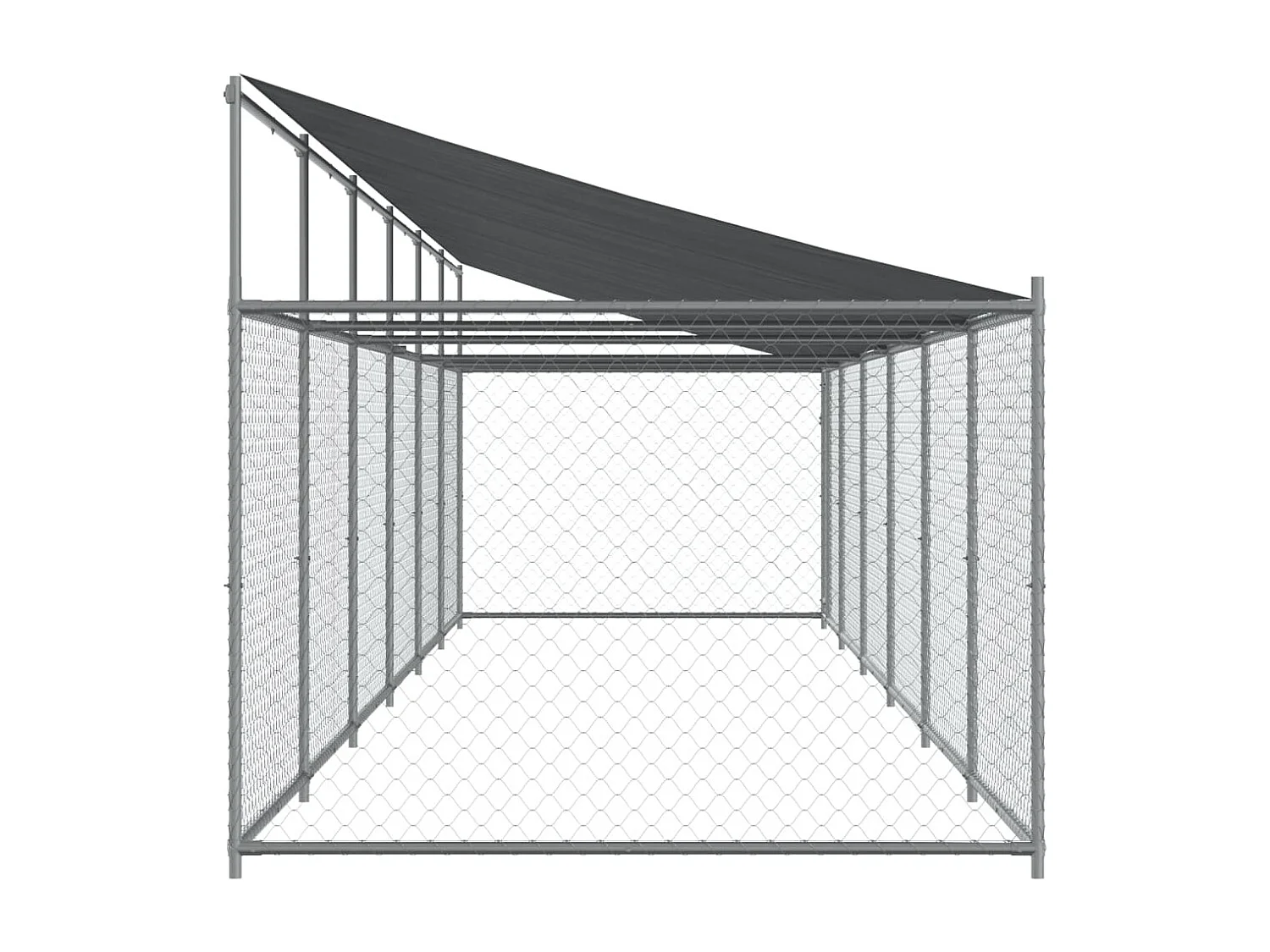 Cage pour chien avec toit et porte gris 12x2x2m acier galvanisé