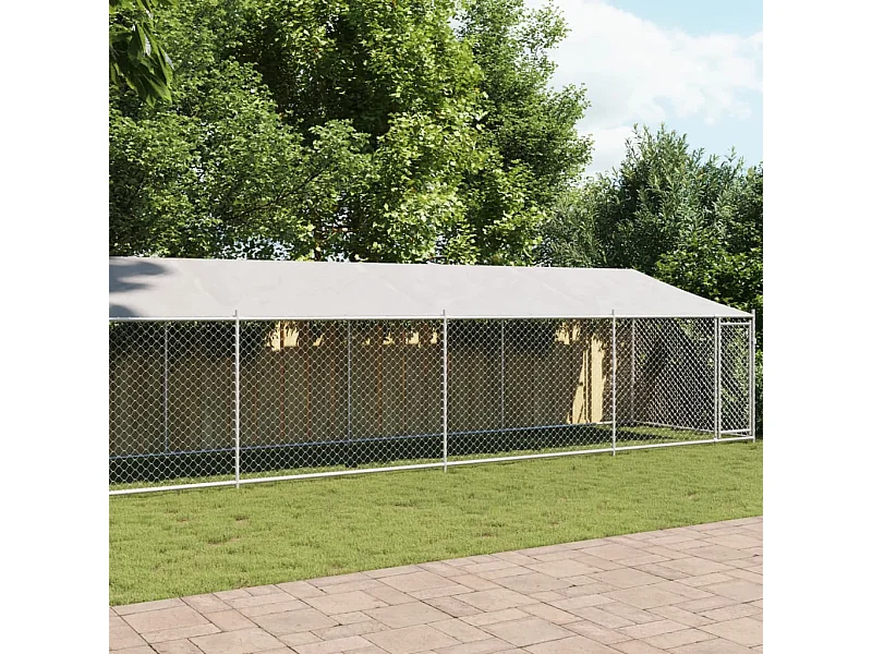 Jaula de perros techo y puerta acero galvanizado gris 12x2x2 m