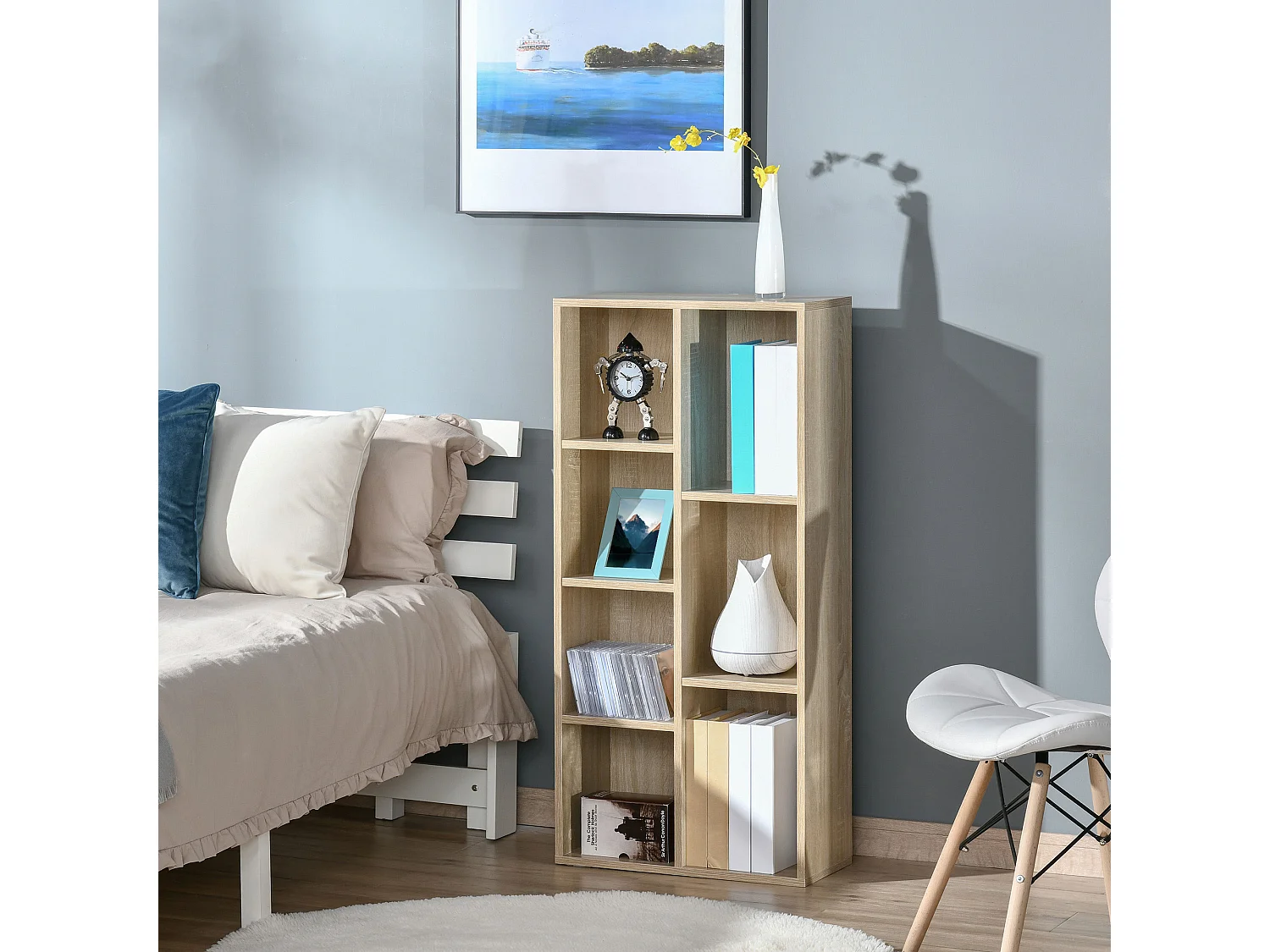 Bibliothèque étagère cube 7 compartiments 50l x 24P x 106H cm bois naturel