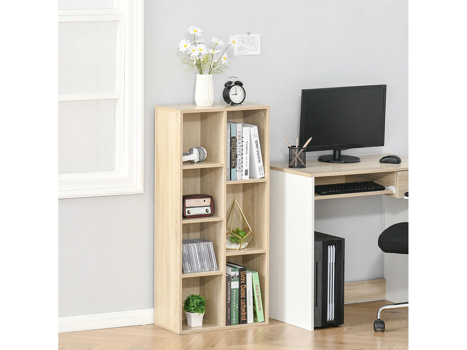 Bibliothèque étagère cube 7 compartiments 50l x 24P x 106H cm bois naturel