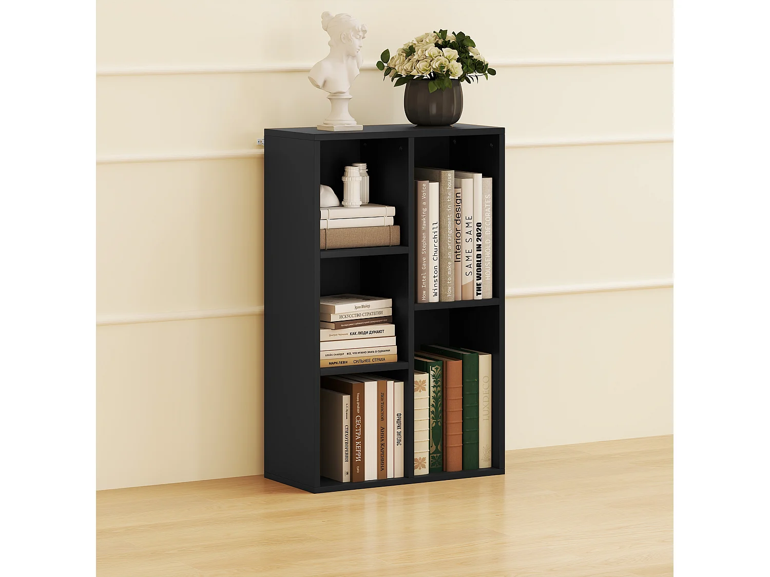 Étagère cube - bibliothèque - rangement 5 compartiments - dim. 50 x 24 x 80 cm - noir