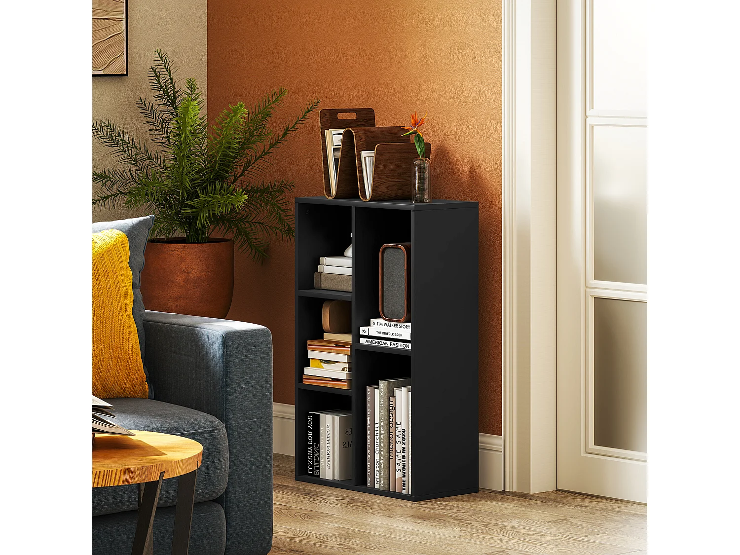 Étagère cube - bibliothèque - rangement 5 compartiments - dim. 50 x 24 x 80 cm - noir