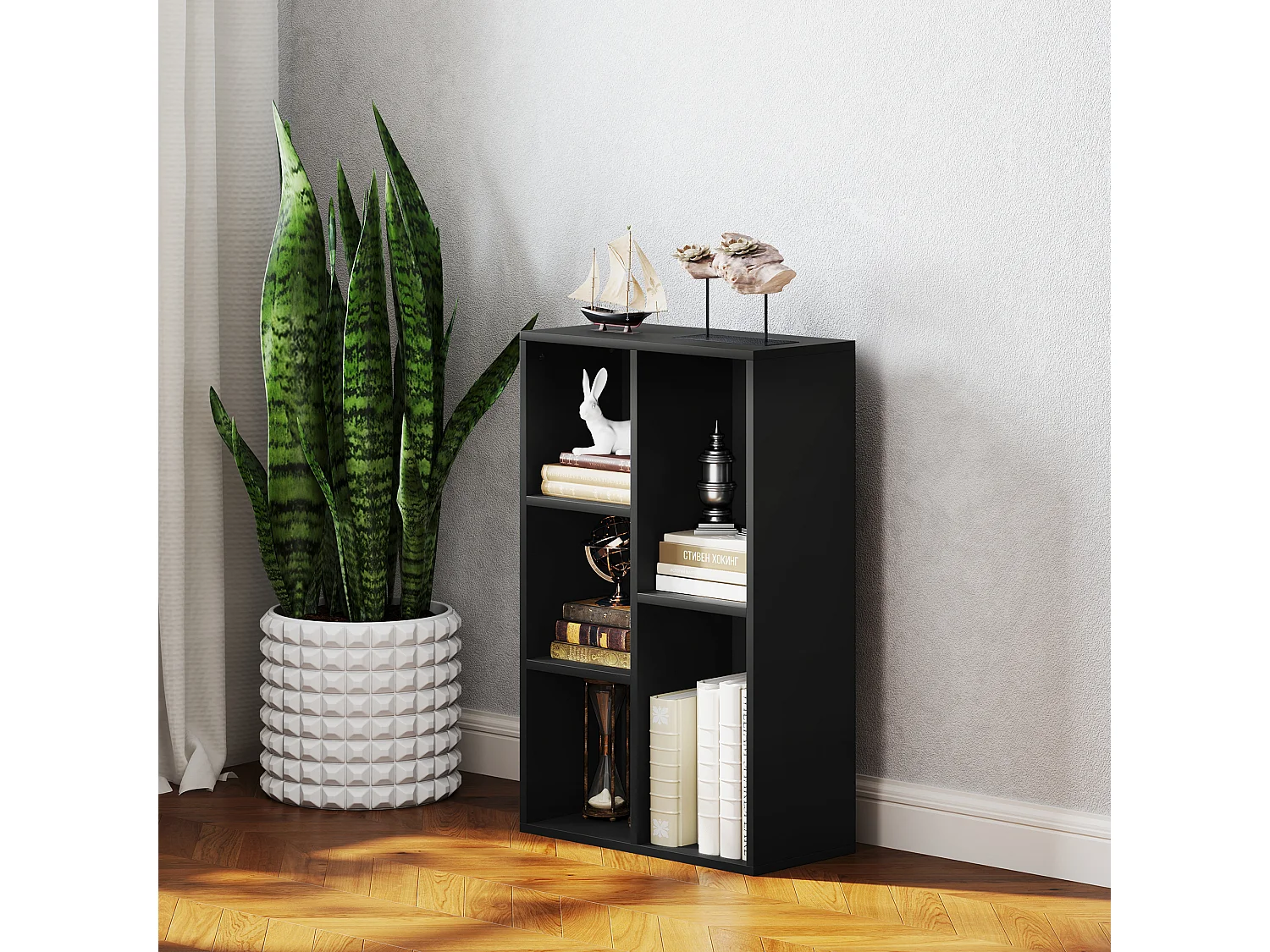 Étagère cube - bibliothèque - rangement 5 compartiments - dim. 50 x 24 x 80 cm - noir