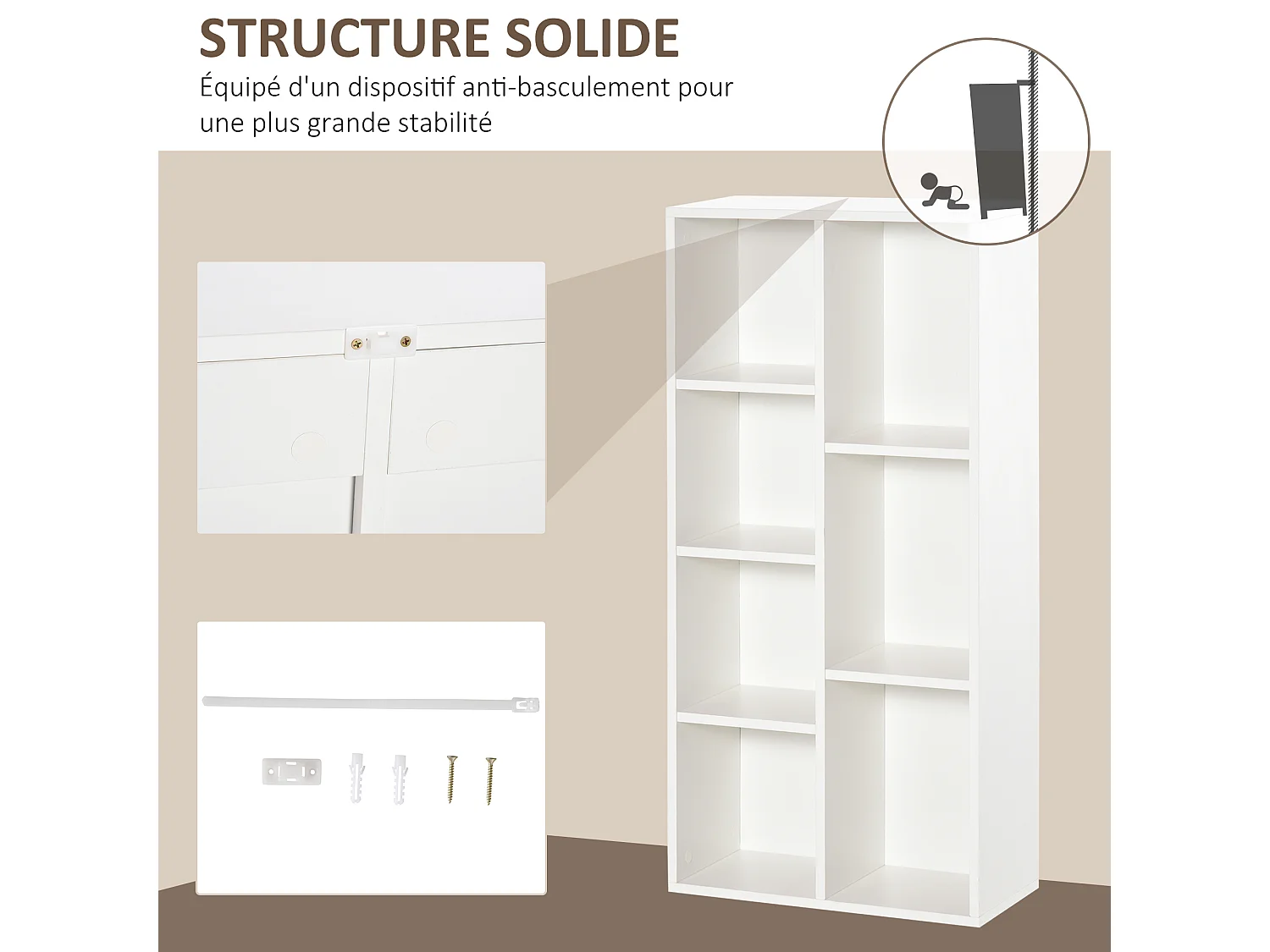 Bibliothèque rangement étagère cube 7 compartiments dim. 50L x 24l x 106H cm blanc