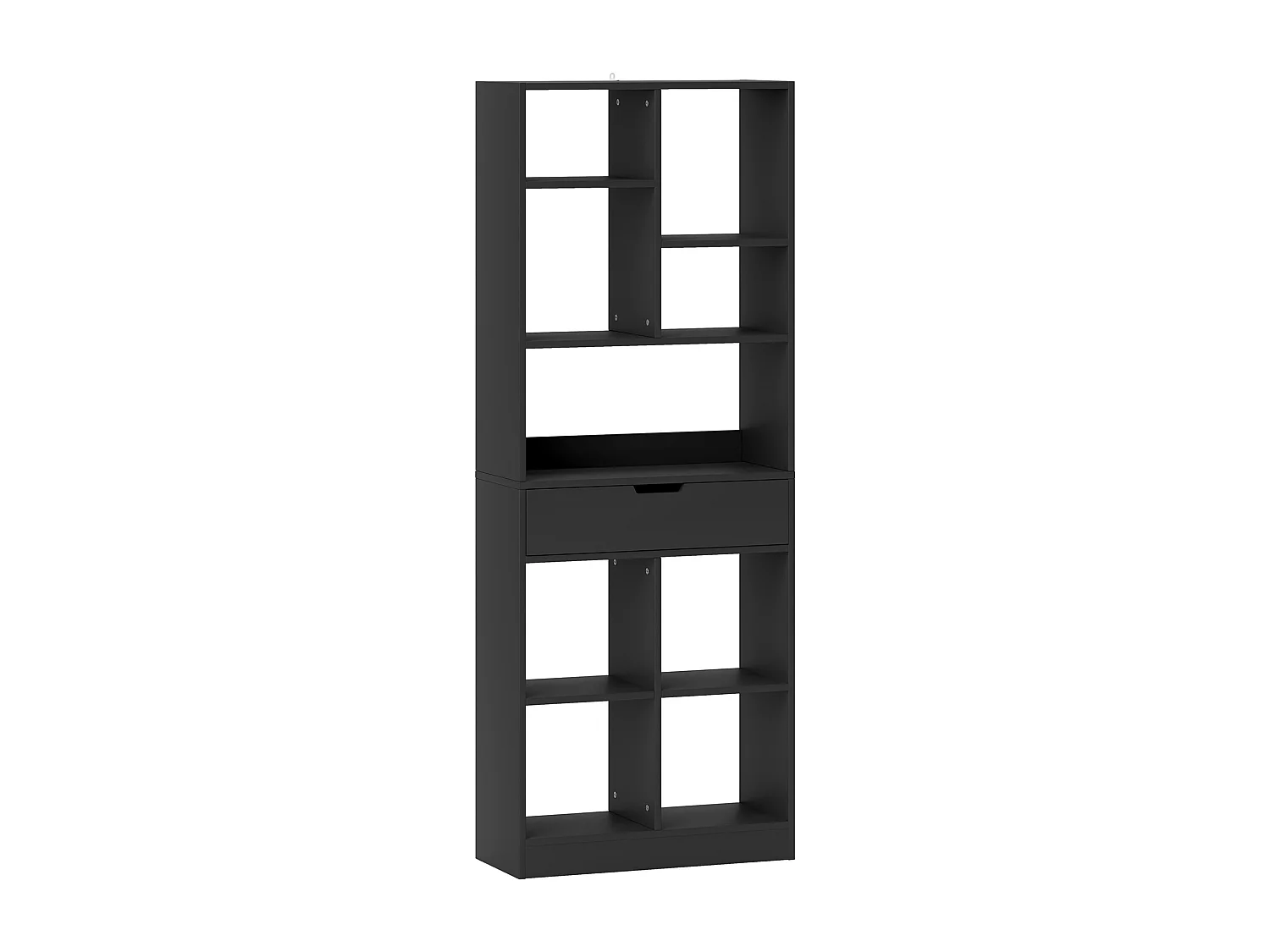 Bibliothèque multi-rangement 9 niches grand tiroir dim. 60x26x158cm noir