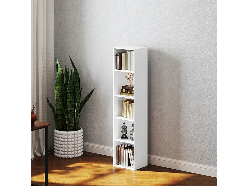 Étagère cube colonne - bibliothèque - rangement 5 compartiments - dim. 30 x 24 x 133 cm - blanc