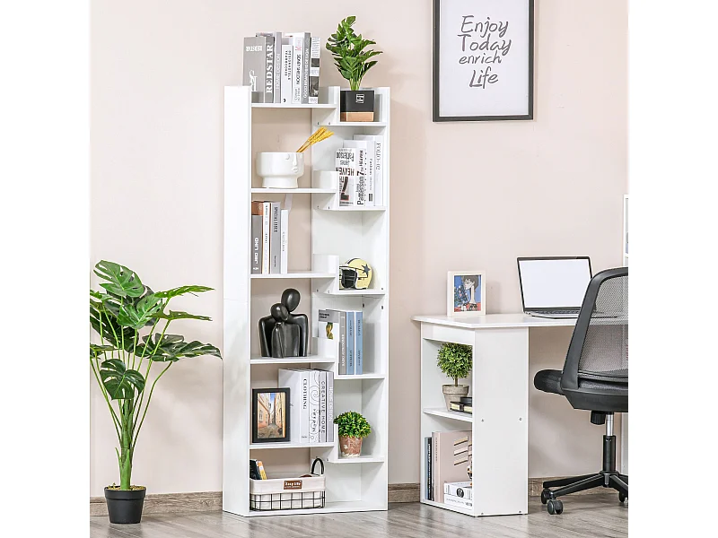 Bibliothèque étagère 6 niveaux design zig zag dim. 60 x 21 x 162,5 cm effet bois blanc