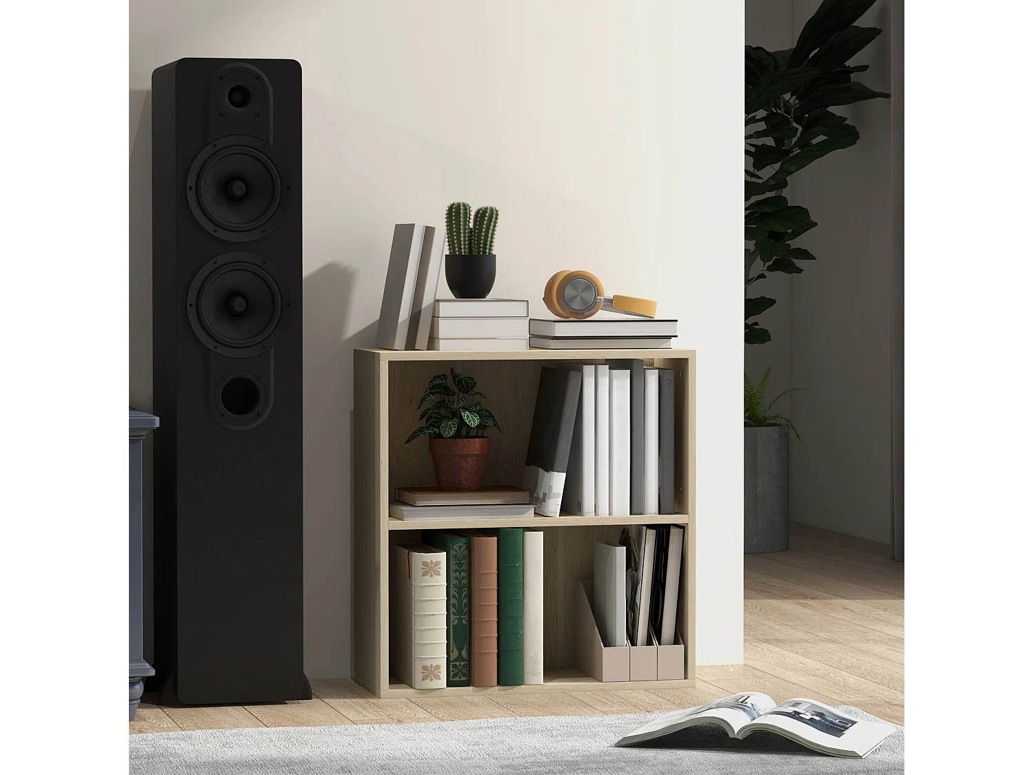 Bibliothèque cube - cube de rangement 2 compartiments - dim. 60 x 24 x 63 cm - effet bois clair