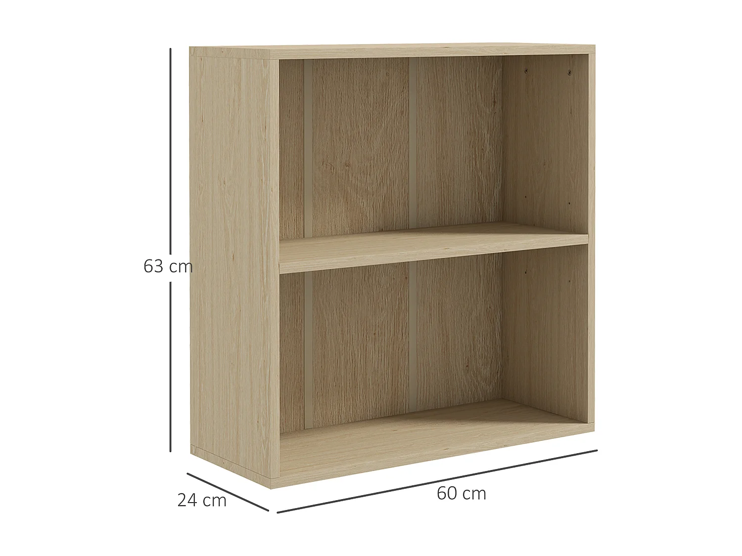 Bibliothèque cube - cube de rangement 2 compartiments - dim. 60 x 24 x 63 cm - effet bois clair