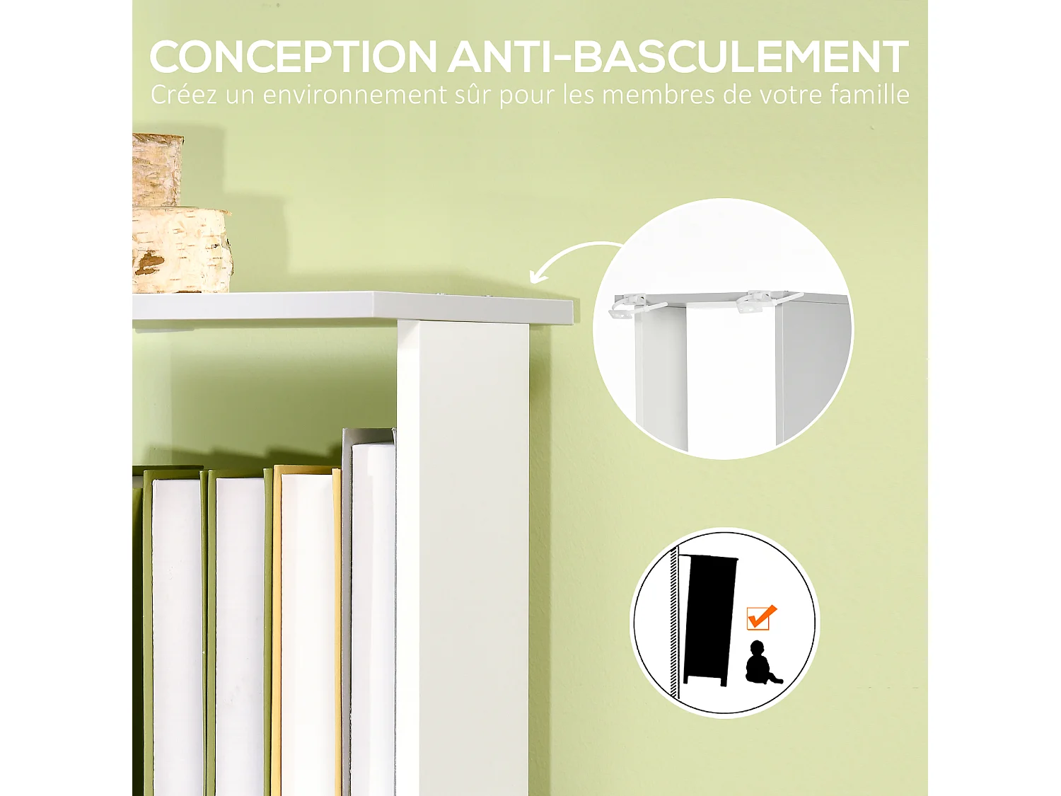 Bibliothèque étagère design zig zag 5 niveaux dim. 33 x 28 x 161 cm blanc gris clair