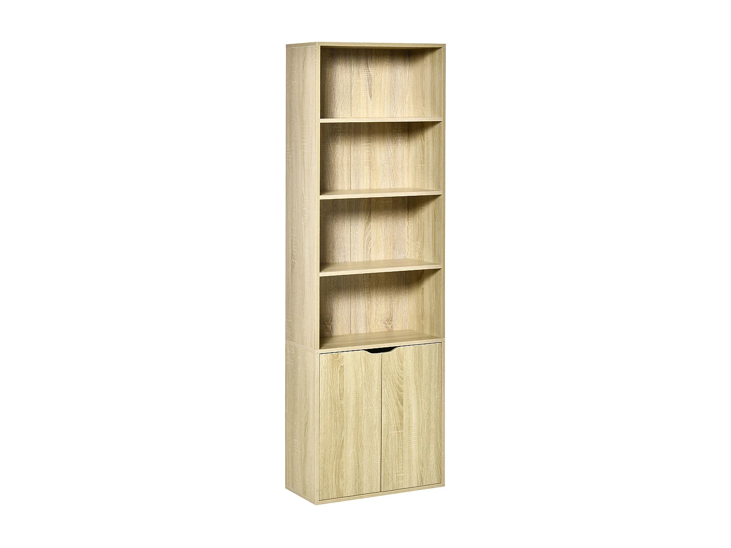 Bibliothèque 4 étagères armoire 2 portes dim. 59 x 29 x 180 cm effet bois clair