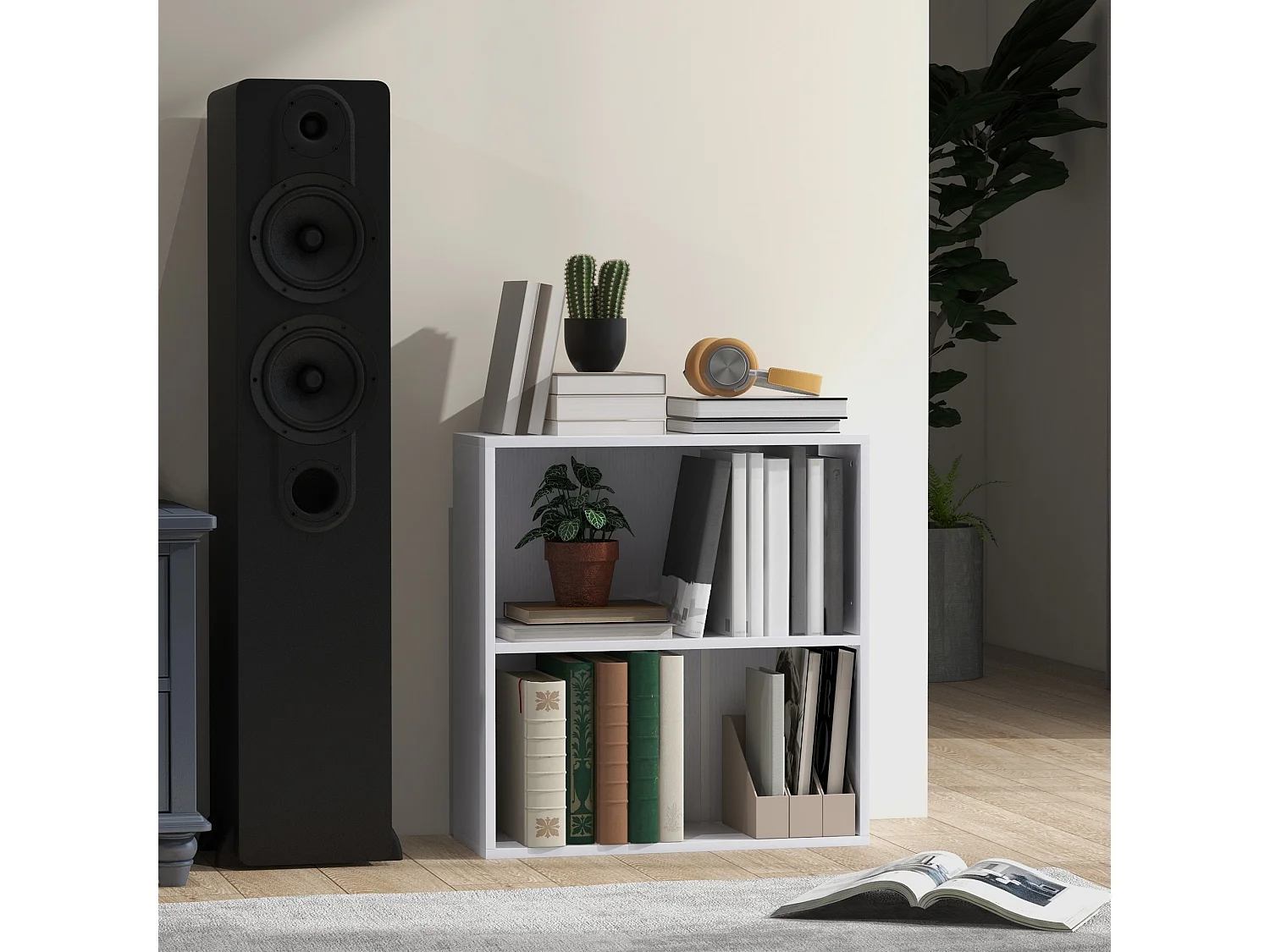 Bibliothèque cube - cube de rangement 2 compartiments - dim. 60 x 24 x 63 cm - blanc