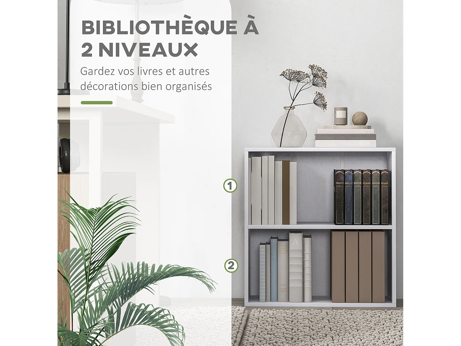 Bibliothèque cube - cube de rangement 2 compartiments - dim. 60 x 24 x 63 cm - blanc