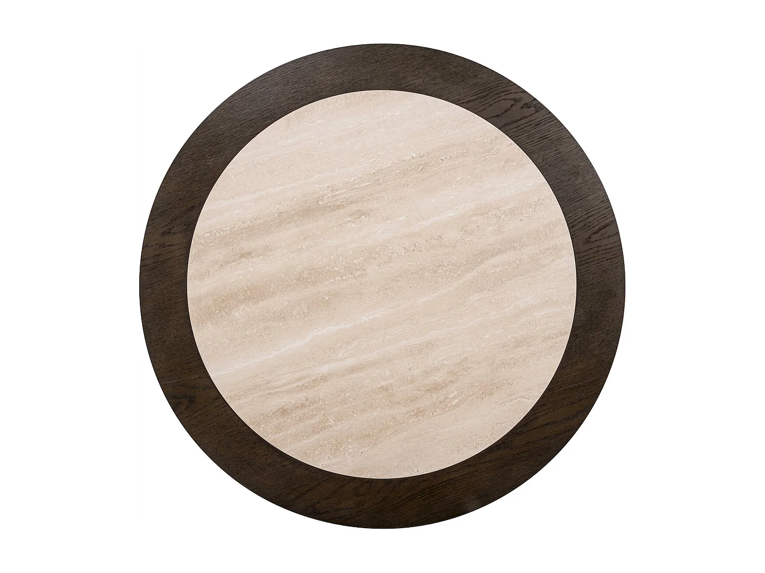 Table basse design céramique travertin et chêne brun sculptural