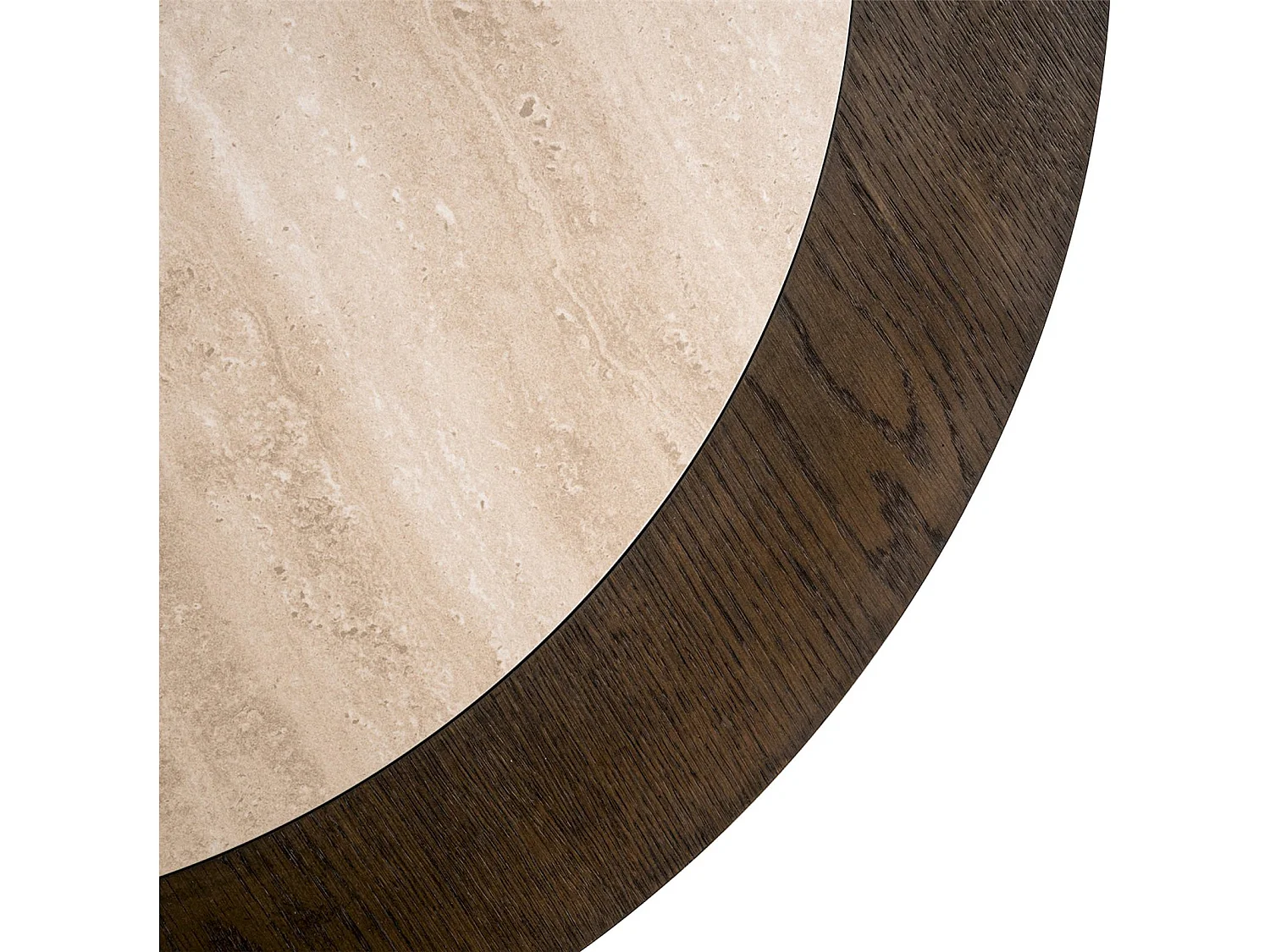 Table basse design céramique travertin et chêne brun sculptural