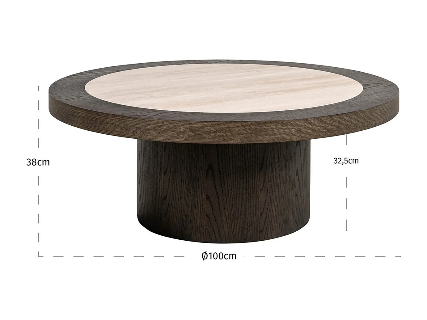 Table basse design céramique travertin et chêne brun sculptural