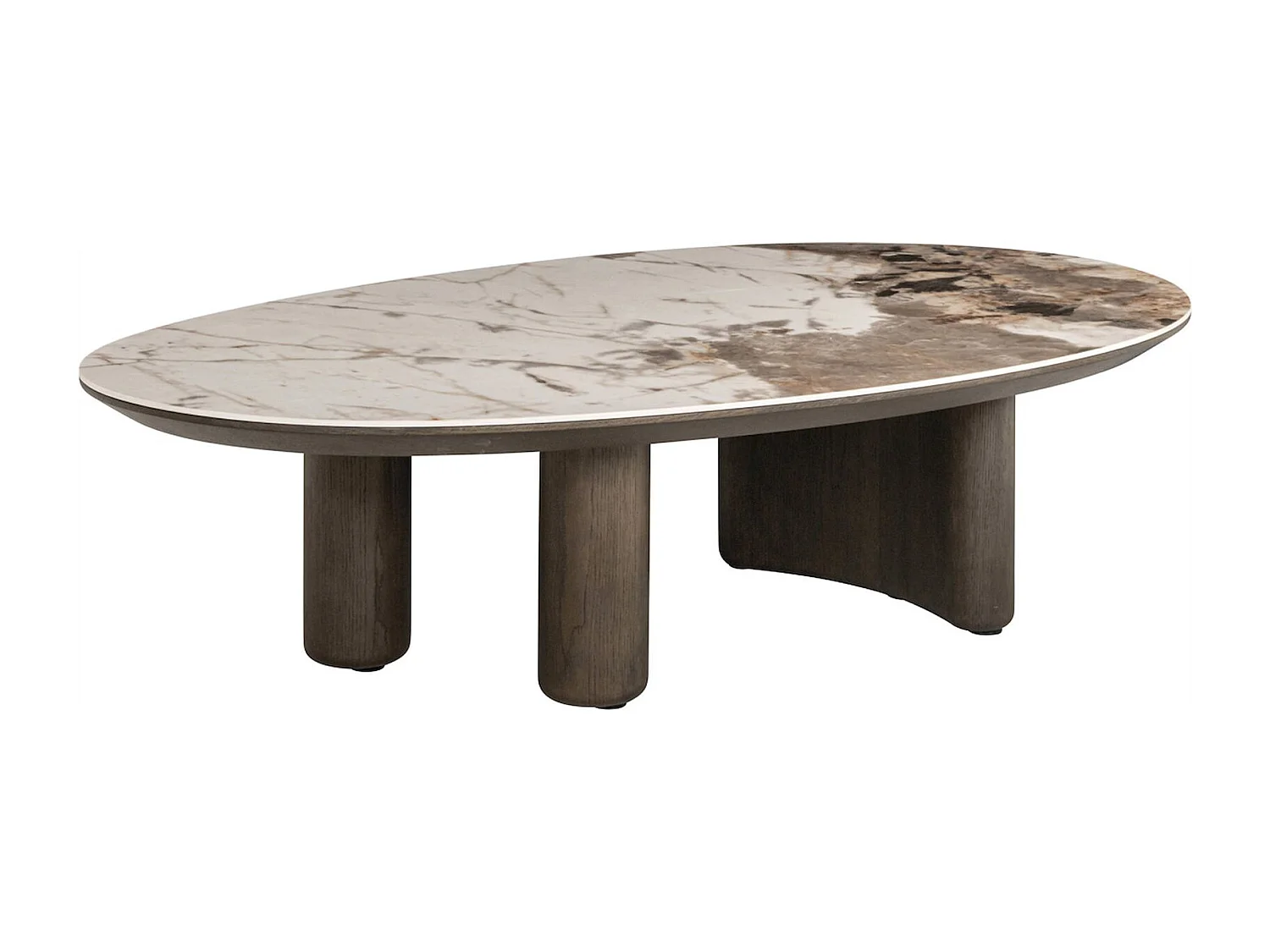 Table basse élégante avec plateau céramique marron et piètement bois
