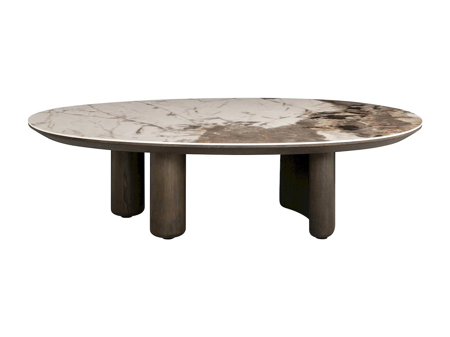 Table basse élégante avec plateau céramique marron et piètement bois