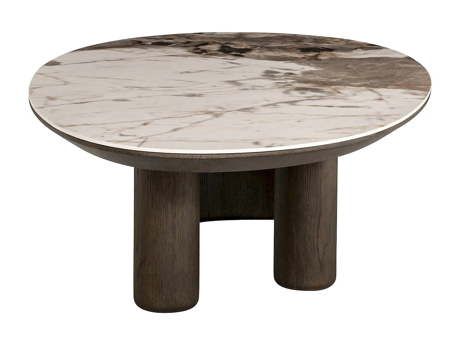 Table basse élégante avec plateau céramique marron et piètement bois