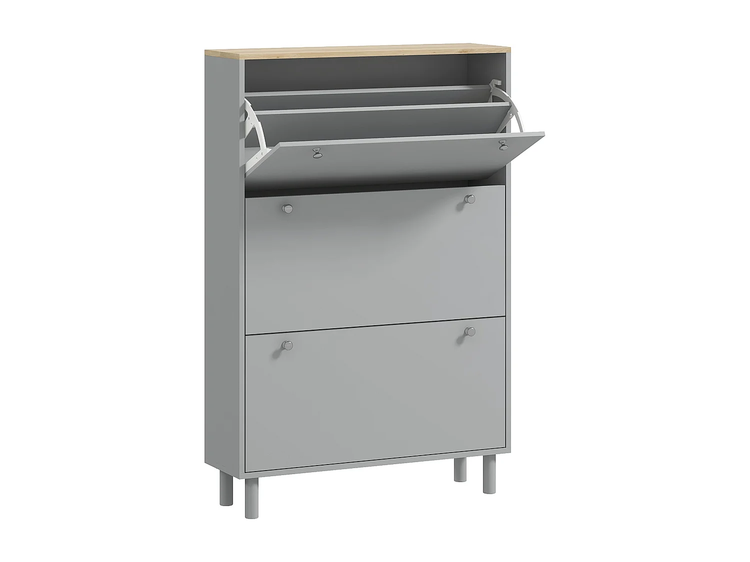 Meuble à chaussures sur pieds 3 portes étagères réglables dim. 80x23,5x121cm gris effet bois