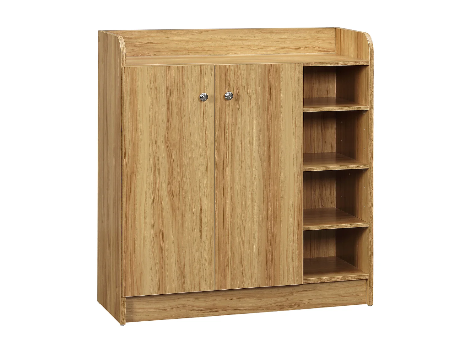 Meuble à chaussures - armoire à chaussures 2 portes 3 étagères 4 niches plateau aspect bois naturel