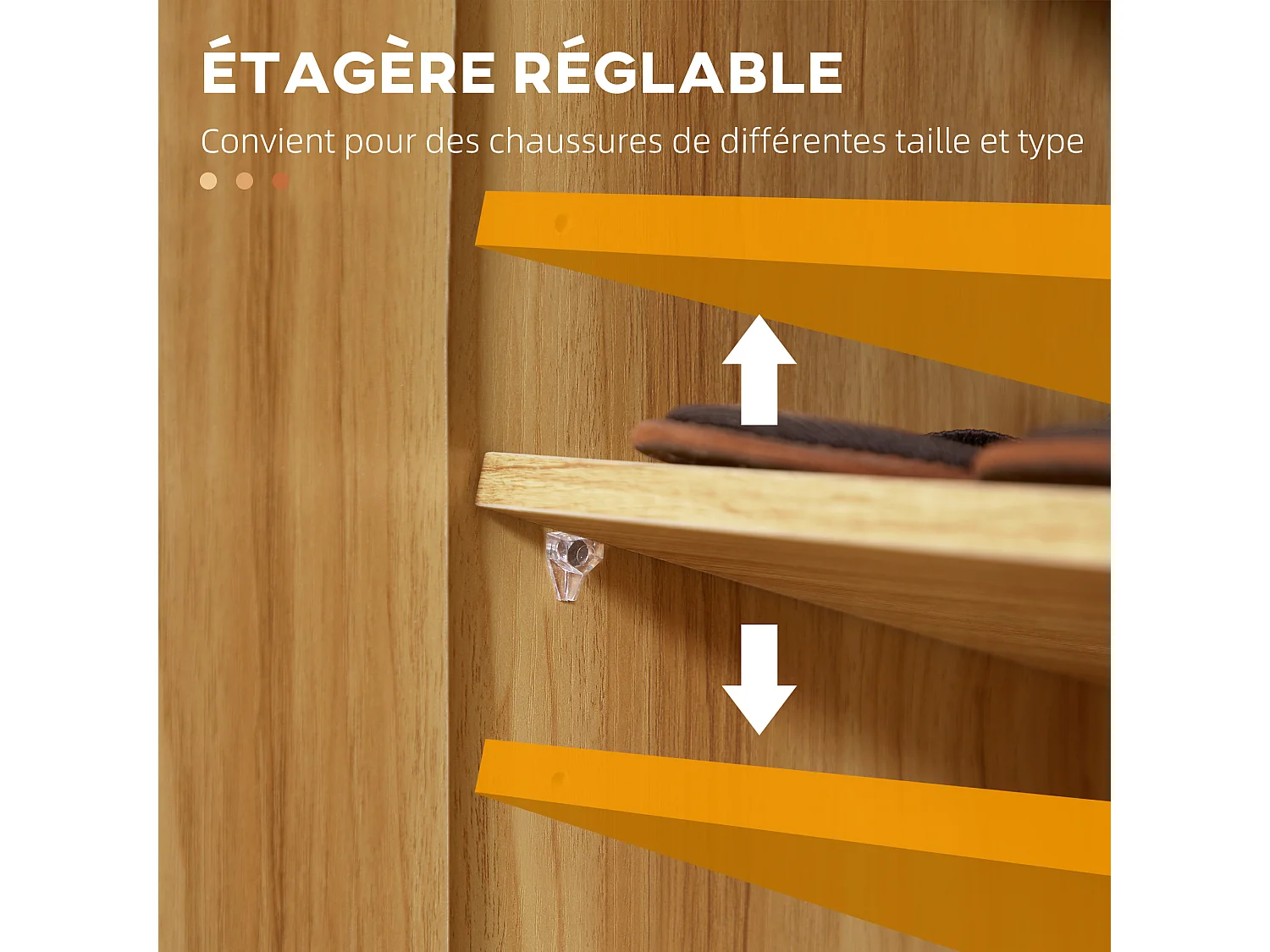 Meuble à chaussures - armoire à chaussures 2 portes 3 étagères 4 niches plateau aspect bois naturel