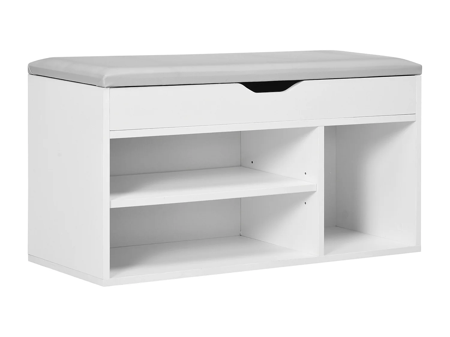 Meuble chaussures banc à chaussures 2 niveaux rangement, niche, coffre coussin blanc gris
