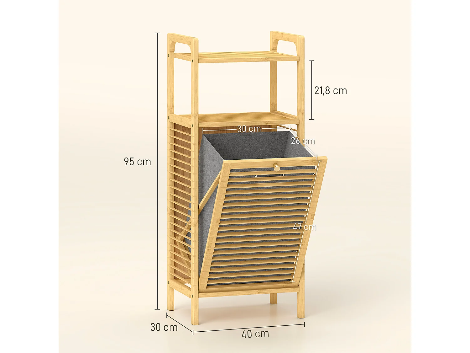 Meuble de Rangement à Linge en Bambou avec Panier Amovible 37L - Effet Bois Naturel