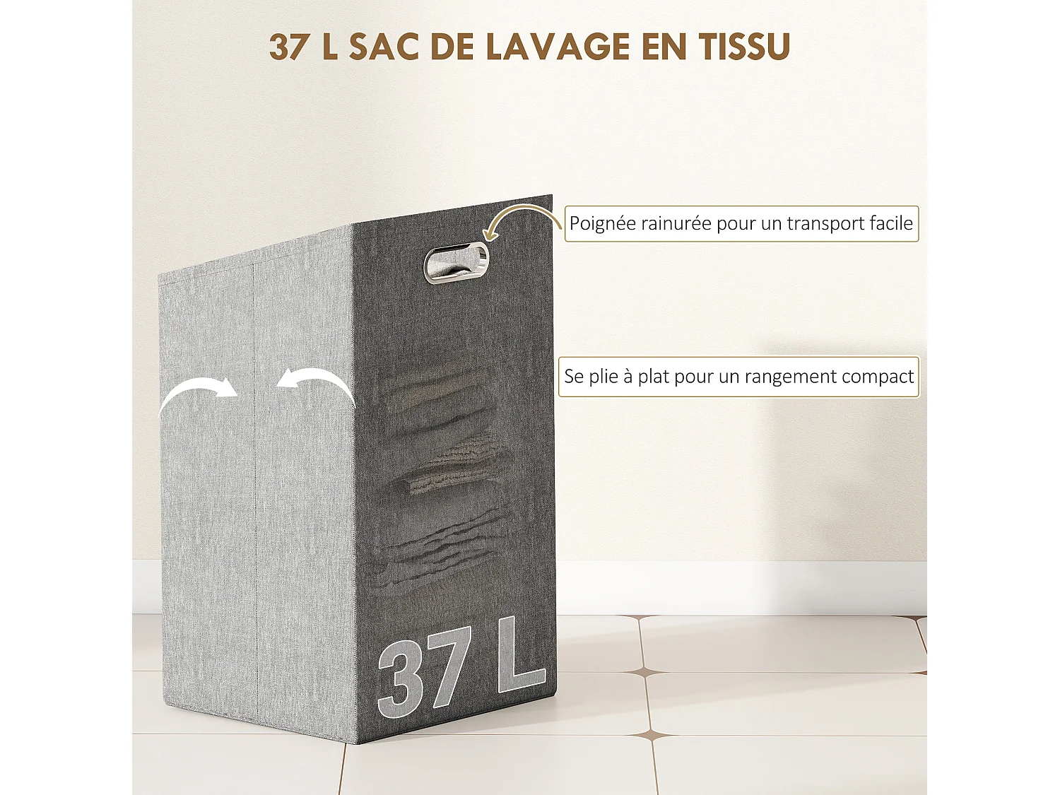 Meuble de Rangement à Linge en Bambou avec Panier Amovible 37L - Effet Bois Naturel