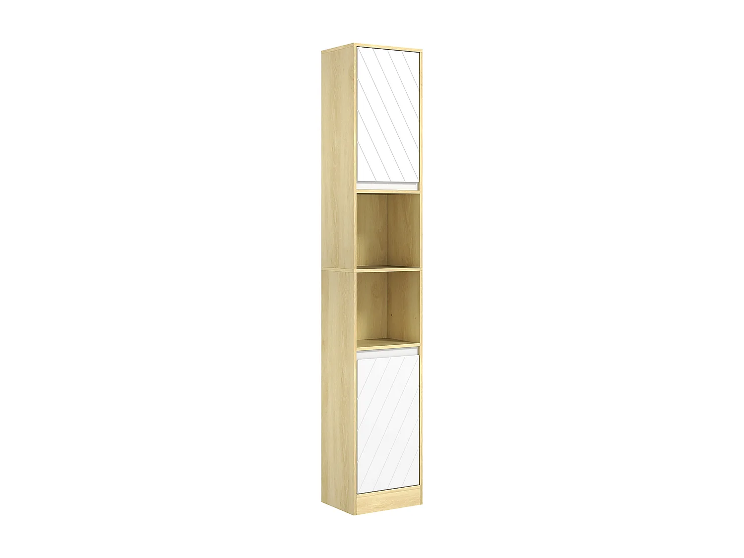 Colonne meuble salle de bain style cosy H.170 cm 2 portes étagère 2 niches effet bois clair blanc