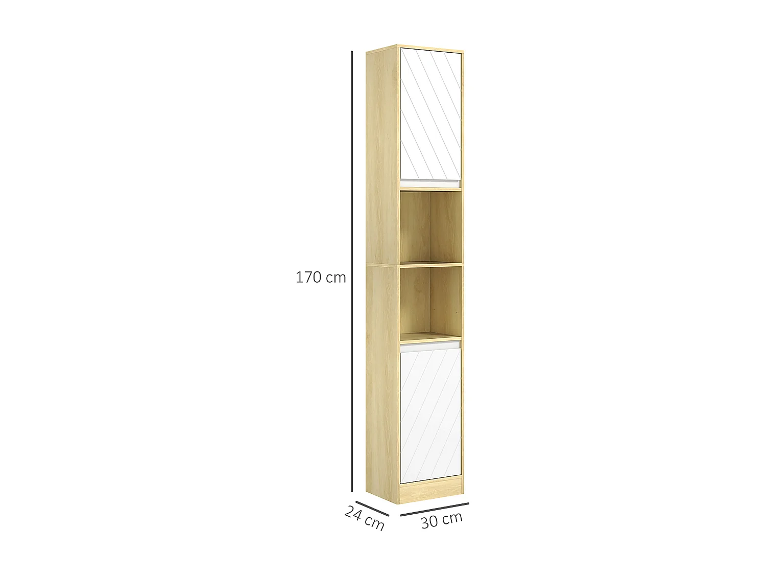 Colonne meuble salle de bain style cosy H.170 cm 2 portes étagère 2 niches effet bois clair blanc