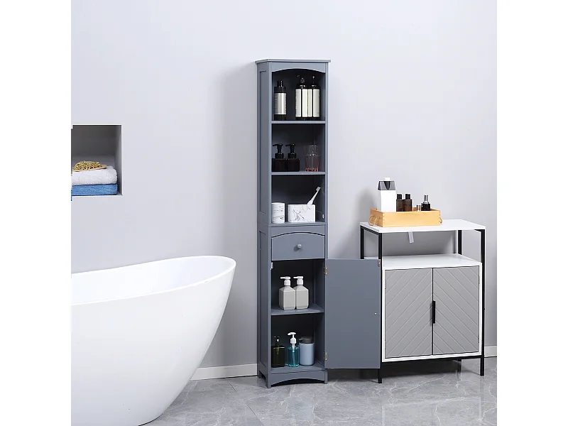 Meuble colonne de salle de bain moderne 34L x 24l x 170H cm gris