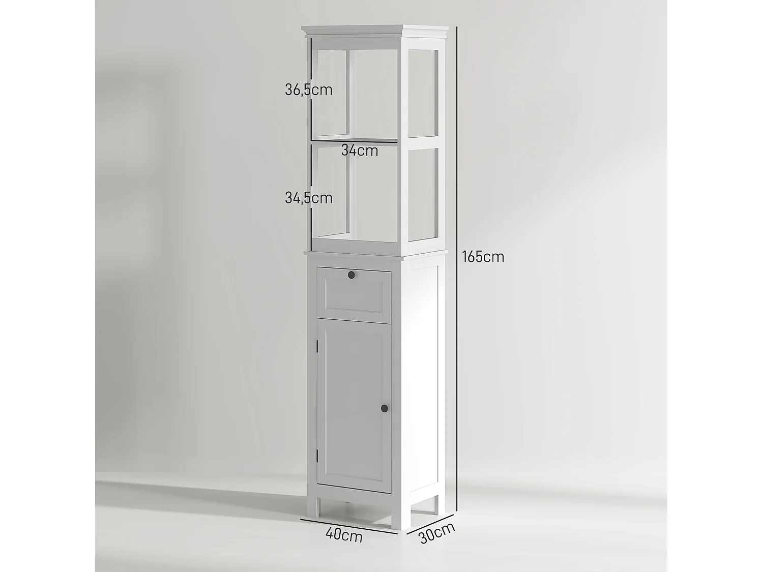 Meuble colonne salle de bain style classique chic porte 3 étagères tiroir blanc