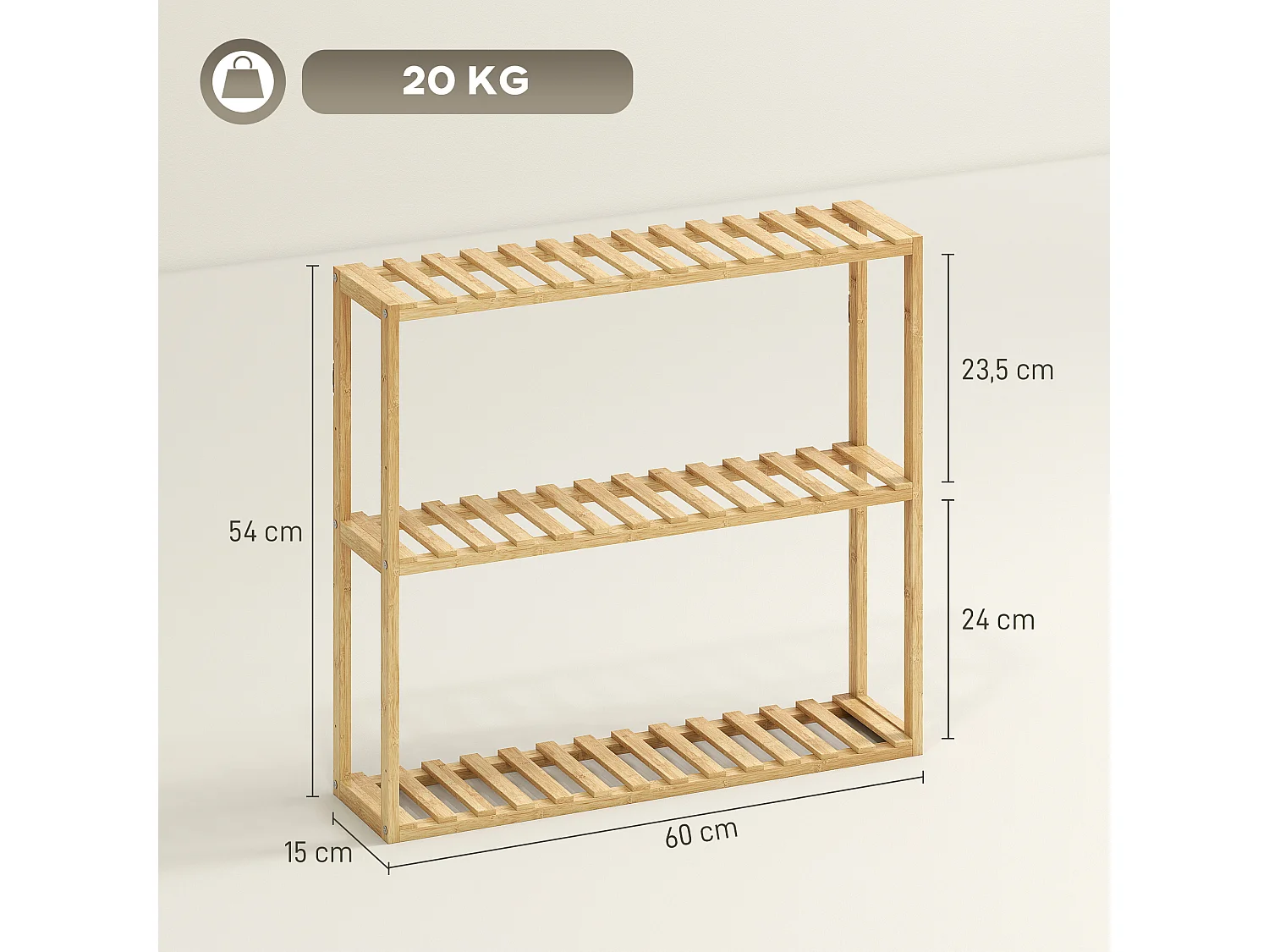 Étagère salle de bain bois bambou verni 3 niveaux réglables étagères à lattes dim. 43 x 31 x 80 cm