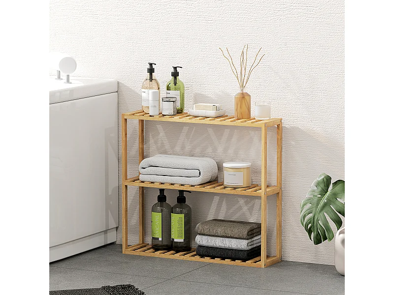 Étagère salle de bain bois bambou verni 3 niveaux réglables étagères à lattes dim. 43 x 31 x 80 cm