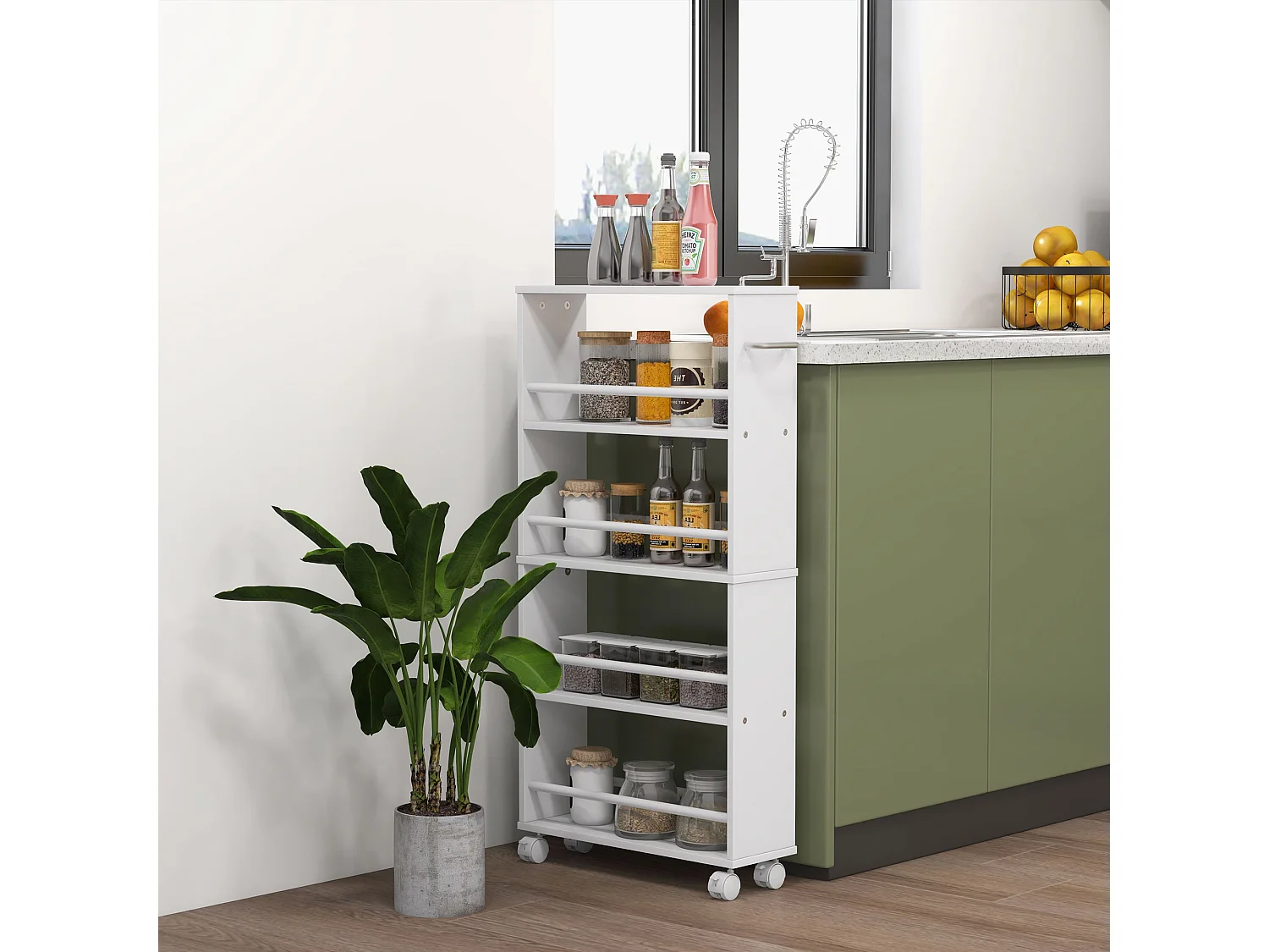 Chariot de rangement 4 niveaux - desserte à roulettes - cuisine ou salle de bain - blanc