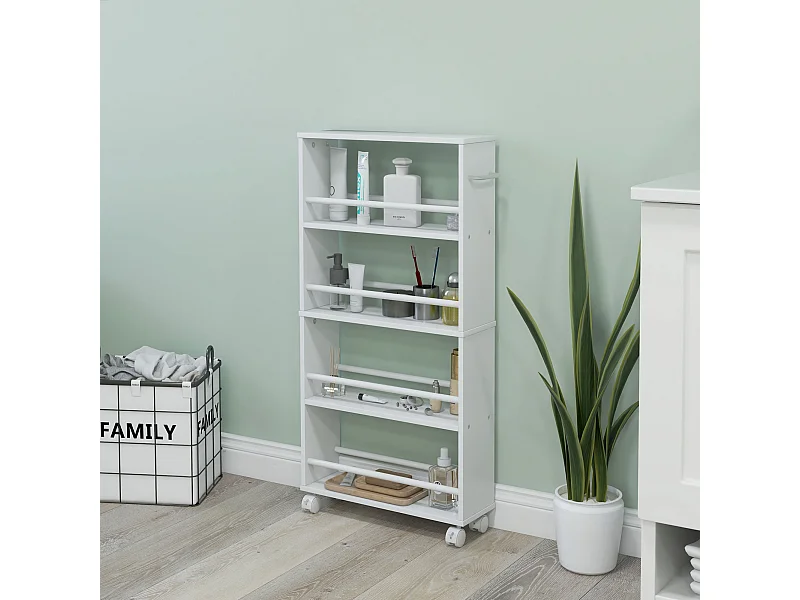 Chariot de rangement 4 niveaux - desserte à roulettes - cuisine ou salle de bain - blanc