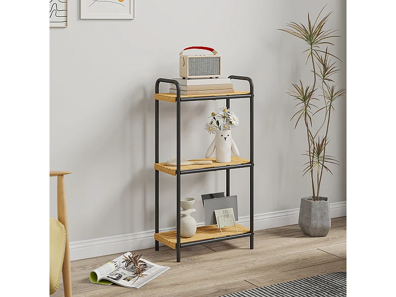 Étagère Salle de Bain Bambou 3 Niveaux Autoportante Noir 41,5 x 21,5 x 77,5 cm