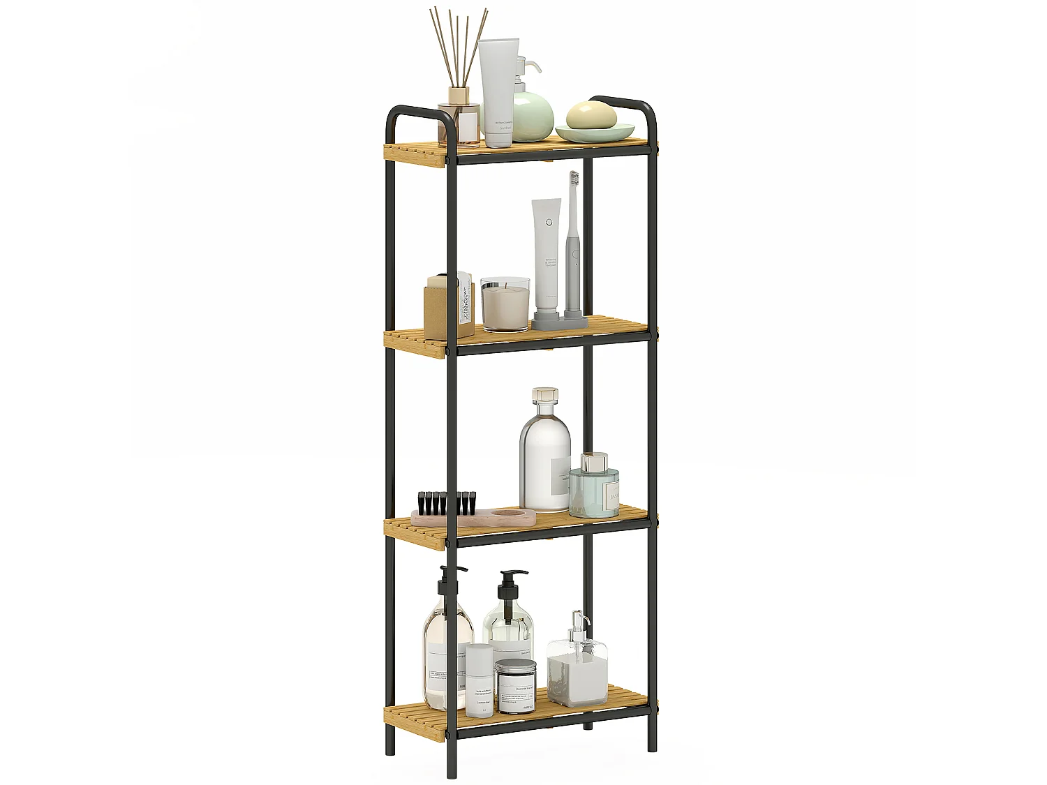 Bamboe Badkamerrek 4 Niveaus Vrijstaand Zwart 41,5 x 21,5 x 106 cm