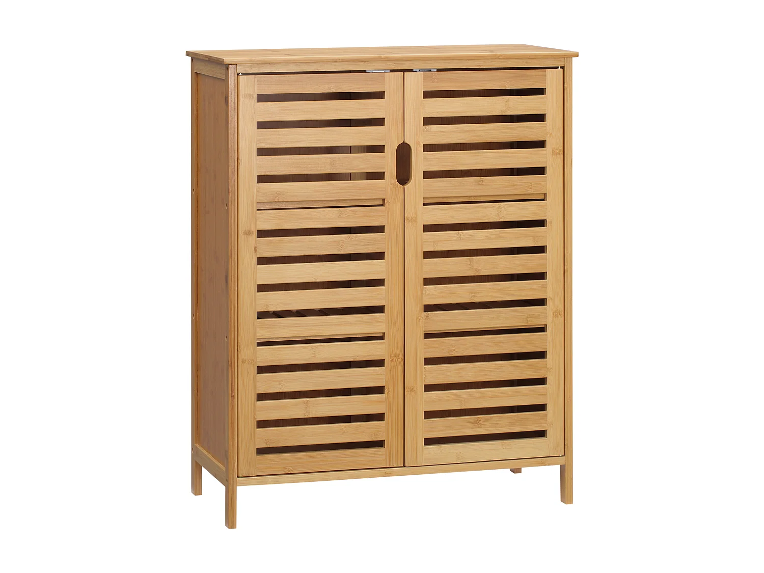 Meuble salle de bain bois bambou 2 portes 2 étagères dim. 60 x 30 x 120 cm naturel